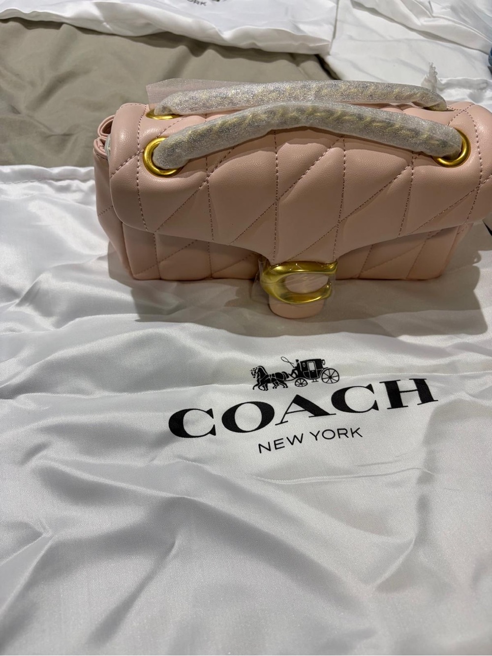 Coach Quilted Pale Pink Leather Shoulder Bag with Gold Hardware